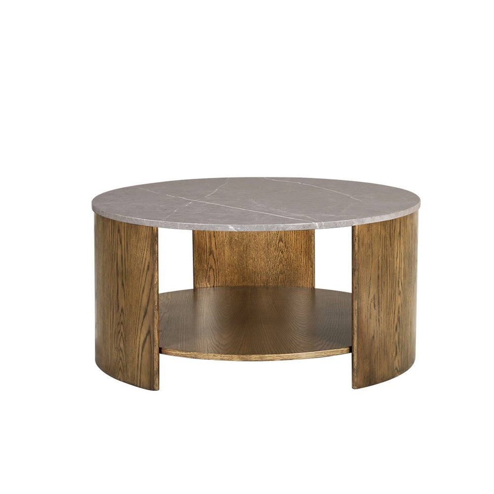 English Elm Round Keegan Mixed Material Coffee Table with Faux Marble Top & Lower Shelf, Modern 36" Dia Elegance B035P217812
