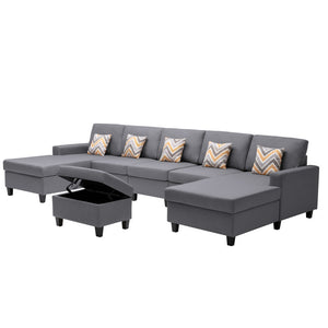 English Elm Nereo Gray Linen Double Chaise Sectional with Storage Ottoman for Spacious Living Gray B2749S00127
