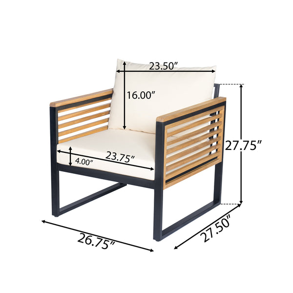 English Elm Outdoor Acacia Wood Armrest Iron Frame High Back Patio Chair with Cushions N757P238856B