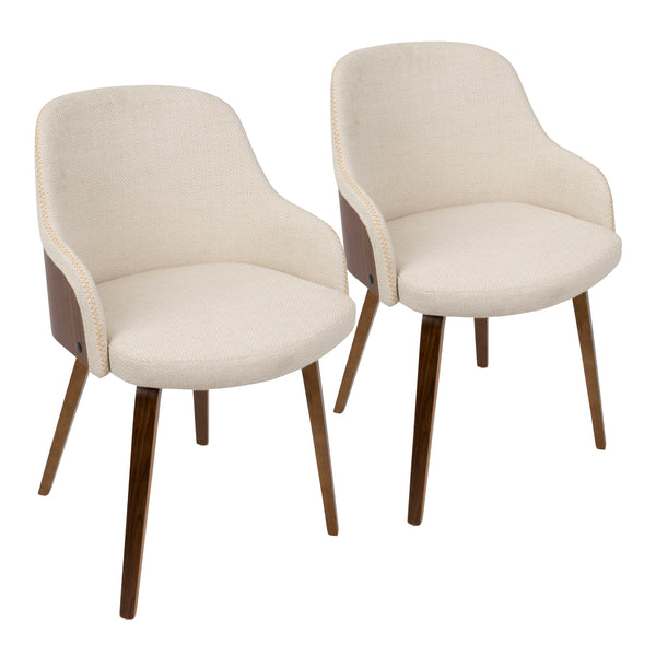English Elm Mid-century Modern Barrel Back Dining Chairs Walnut Frame Cream Fabric Set of 2 B202S01166