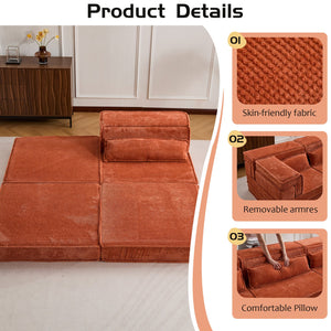 English Elm Compression Modular Floor Sofa Bed – Versatile, Cozy, No Assembly Required With Pillow & Ottoman, Orange W3723S00042