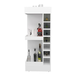 English Elm Lyman Corner Bar Cabinet 46" Tall with 14 Bottle Cubbies, 3-Tier Storage, Open Shelves, Modern Finish White 32.2 L x 59 W x 12 H B070P254767