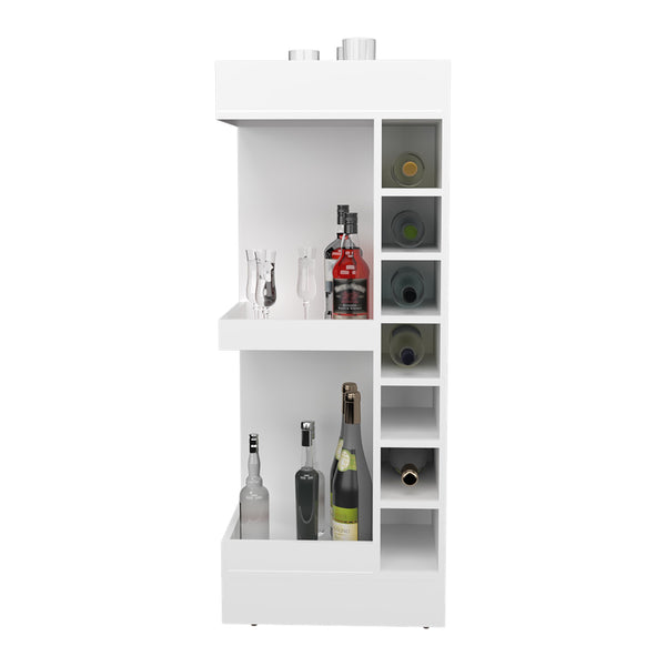 English Elm Lyman Corner Bar Cabinet 46" Tall with 14 Bottle Cubbies, 3-Tier Storage, Open Shelves, Modern Finish White 32.2 L x 59 W x 12 H B070P254767