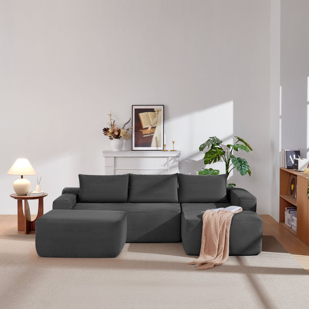 English Elm 105.7"cloud U-shaped Sectional Plush Corduroy Sofa Deep Seat Lounge for Living Room W3975S00023