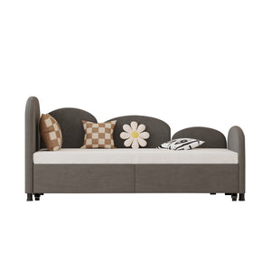 English Elm Twin Flower Velvet Daybed Frame with Pull-Out Storage Drawer, Modern Plush Sofa Bed for Kids Dark Gray W395S00114
