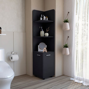 English Elm Malibu 62" Tall Corner Linen Cabinet Black with 3 Open Shelves & Double-Door Base, Modern Storage B200P240242