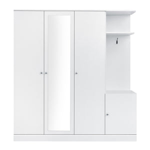 English Elm 4-Door Wardrobe with Full-Length Mirror, Dust-Proof Compartments, Shoe Door & Anti-Tip Safety Features White N820S00056K