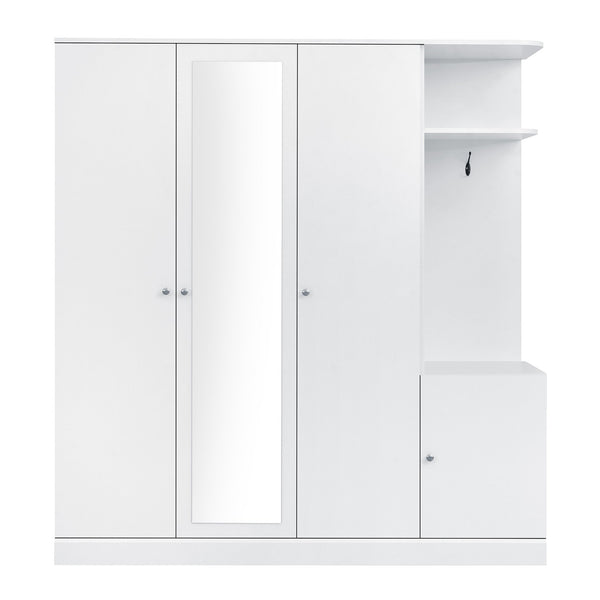 English Elm 4-Door Wardrobe with Full-Length Mirror, Dust-Proof Compartments, Shoe Door & Anti-Tip Safety Features White N820S00056K
