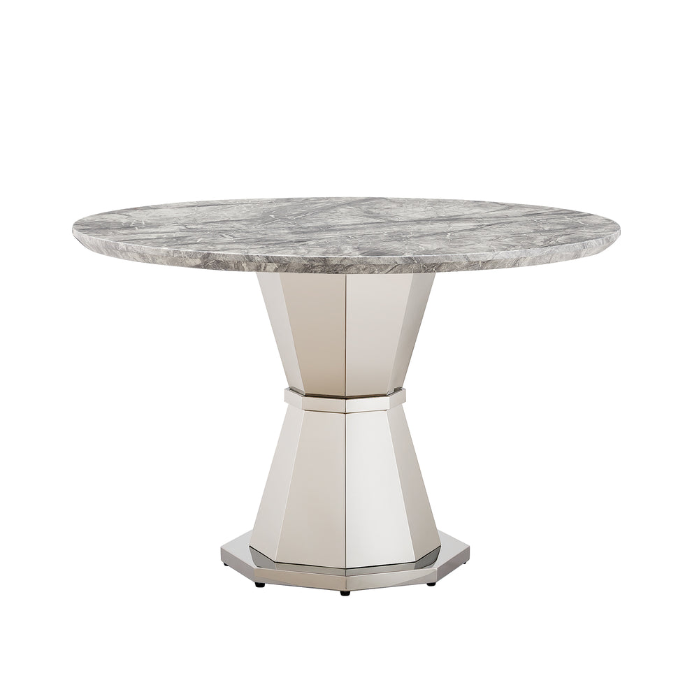 English Elm 47" Round Marble Dining Table - Stylish Faux Marble Top & Durable Stainless Steel Base For Any Space W3456S00004