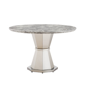 English Elm 47" Round Marble Dining Table - Stylish Faux Marble Top & Durable Stainless Steel Base For Any Space W3456S00004