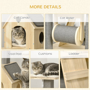 English Elm Pawhut Modern Cat Tower with Sisal Posts Cushioned Perches and Condo for Indoor Cats W2225P229277