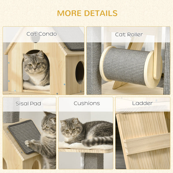 English Elm Pawhut Modern Cat Tower with Sisal Posts Cushioned Perches and Condo for Indoor Cats W2225P229277