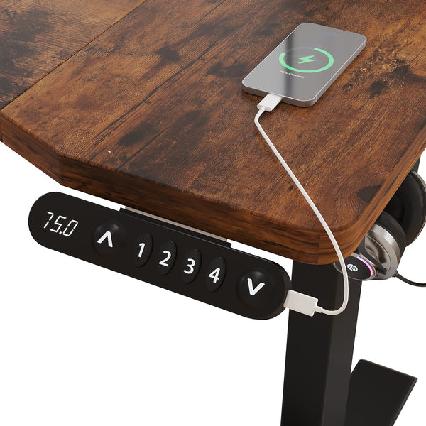 English Elm L-shaped Electric Standing Desk with Memory Presets and Cable Management for Home Office Rustic Brown W614P431986