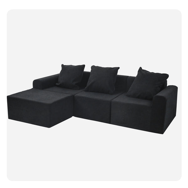 English Elm Convertible Modular Velvet Sectional Sofa Set Antique Black - CertiPUR-US Foam, Machine Washable Covers, Stain Resistant Comfort W3341P329088
