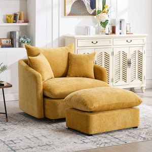 English Elm 360° 360 Swivel Oversized Chenille Armchair with Pocket Spring Seat and Three Throw Pillows Yellow W1361S00091