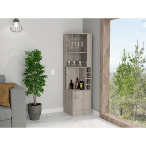 English Elm Syrah Corner Bar Cabinet with 8 Bottle Cubbies, Double Doors, Glass Rack and Display Nook Light Gray 46 L x 23 W x 7 H B200P242413