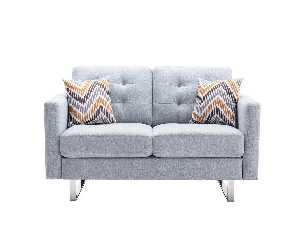 English Elm Vittoria Tufted Linen Loveseat with Silver Legs Side Pockets and Coil Spring Cushions B2749P413356