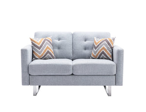English Elm Vittoria Tufted Linen Loveseat with Silver Legs Side Pockets and Coil Spring Cushions B2749P413356