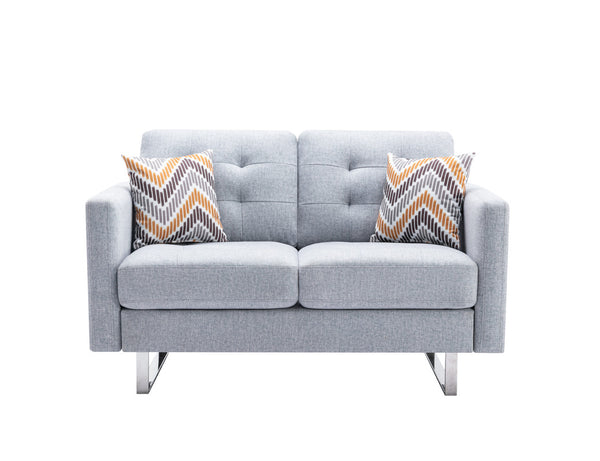 English Elm Vittoria Tufted Linen Loveseat with Silver Legs Side Pockets and Coil Spring Cushions B2749P413356