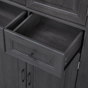 English Elm K&K 71" Tall Farmhouse Pantry Cabinet with Groove Edges, 3 Pull-Out Organizers, 6 Door Shelves Black N707P256507B