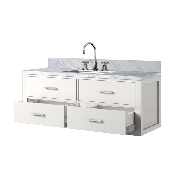 English Elm White Single Bath Vanity With Carrara Marble Top & Chrome Faucet Set - Elegant, Durable Design B2731P258020-GIGA