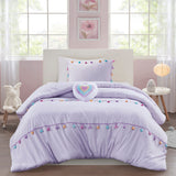 Mi Zone Kids Tessa Casual Tassel Comforter Set with Heart Shaped Throw Pillow MZK10-274 Lavender