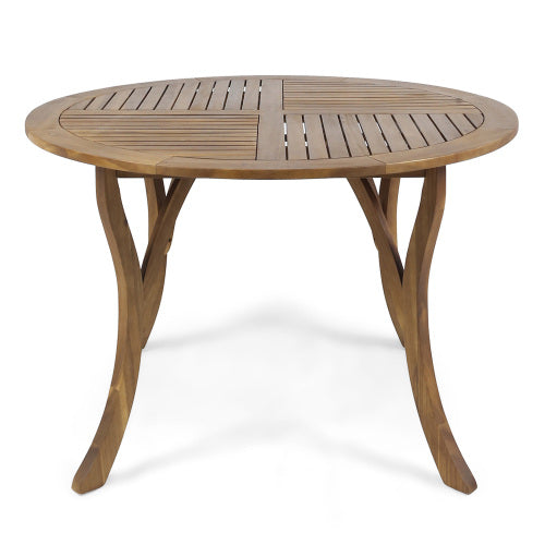 English Elm 47.25" Solid Acacia Round Outdoor Dining Table Slatted Teak Finish Seats Four N770P396234T