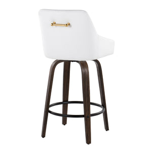 English Elm 26" Swivel Counter Stools Walnut Bentwood Gold Accents White Faux Leather Set of 2 B202S01835