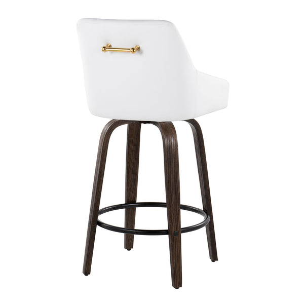 English Elm 26" Swivel Counter Stools Walnut Bentwood Gold Accents White Faux Leather Set of 2 B202S01835