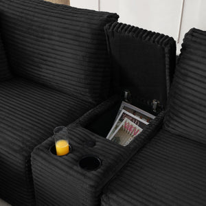 English Elm Modular Cloud Sectional Sofa with Corduroy Deep Seating Usb Ports and Storage Ottoman Black W1117S00360