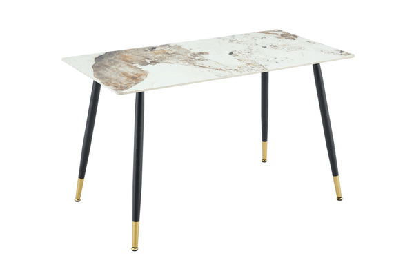 English Elm Modern Sintered Stone Rectangular Dining Table with Metal Legs for Four Seats Light Beige W3493S00013