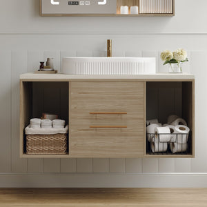 English Elm Modern 38.2" Wall-Mounted Bathroom Vanity With Oval Sink, Floating Design, Soft-Close Drawers & Storage W3136S00012