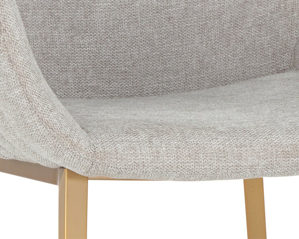 Sunpan Lucano Dining Armchair - Elegant Scooped Design with Vertical Channel Tufting and Gold Legs Belfast Heather Grey
