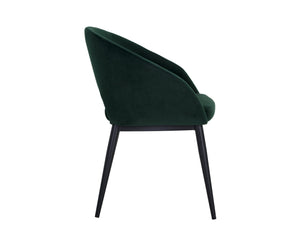 Sunpan THATCHER Dining Armchair in Deep Green Sky - Modern Barrel-Back Design with Black Steel Frame 104965