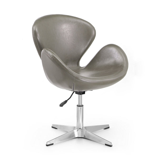 English Elm Raspberry Upholstered Swivel Lounge Chair with Adjustable Height, Polished Chrome Base & Plush Seat Grey B365P397944