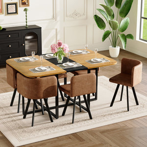 English Elm 7-piece Rectangular Dining Set Two-tone Wood Tabletop with Six Suede Chairs Modern W3875S00125
