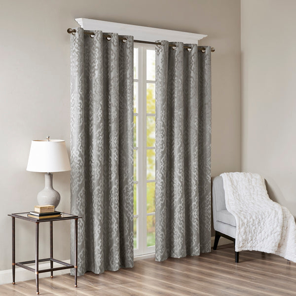 JLA Home SunSmart - Knitted Elegant Jacquard Damask Blackout Curtain Panel — Foam-Backed Thermal & Acoustic Privacy Drapes Charcoal SS40-0019