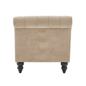 English Elm Chaise Lounge Velvet Upholstered Accent Chair with Birch Legs for Living Room Decor Camel N776P412298C
