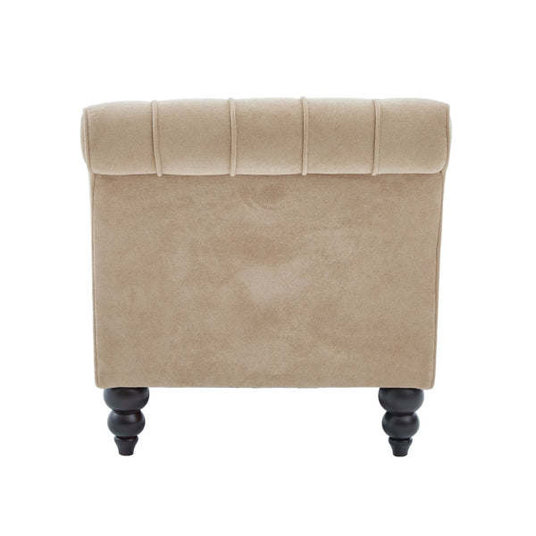 English Elm Chaise Lounge Velvet Upholstered Accent Chair with Birch Legs for Living Room Decor Camel N776P412298C