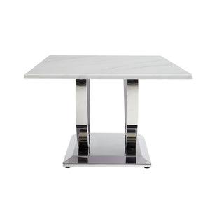 English Elm 50.4 Inch Rectangular Coffee Table Marble Mdf Top Sculptural Steel Arc Base Modern W3357P395502