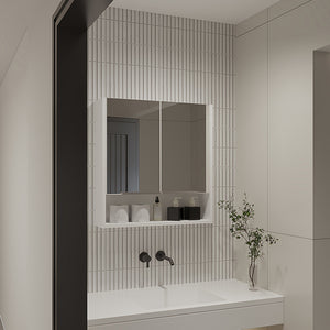 English Elm Ozark Modern 24" Mirrored Medicine Cabinet with Three Interior Shelves and Open Bottom Shelf White 28 L x 22 W x 5 H B128P148783