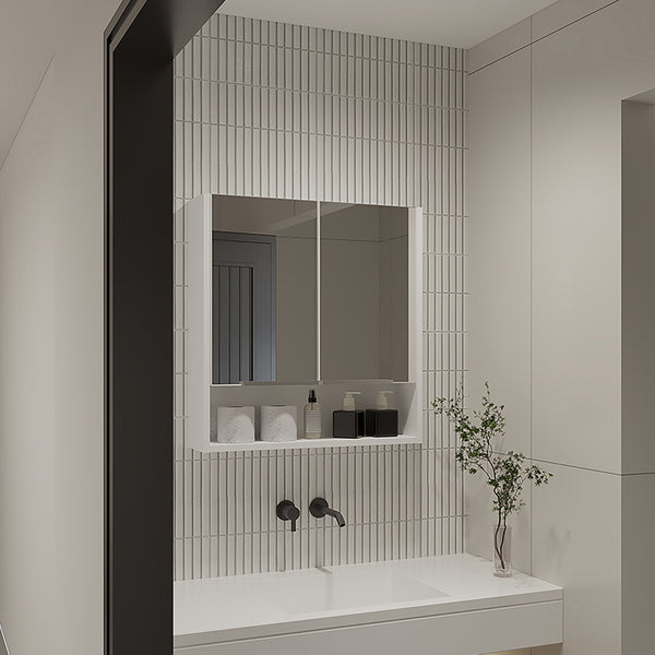 English Elm Ozark Modern 24" Mirrored Medicine Cabinet with Three Interior Shelves and Open Bottom Shelf White 28 L x 22 W x 5 H B128P148783
