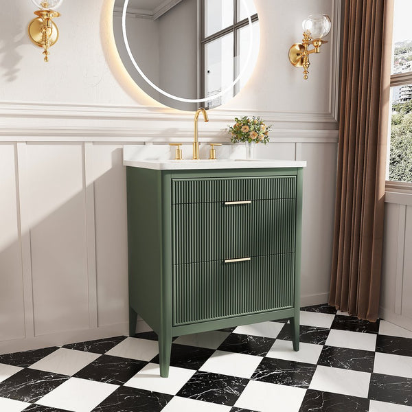 English Elm Fully Assembled 30'' Green Bathroom Vanity With Solid Wood & Engineered Marble Top - Elegant Storage Solution W1826P308974