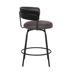 English Elm Helvra 26" Gray Faux Leather Swivel Barstool with Footrest, Metal Frame, Cushion Comfort Finish B2736P354380