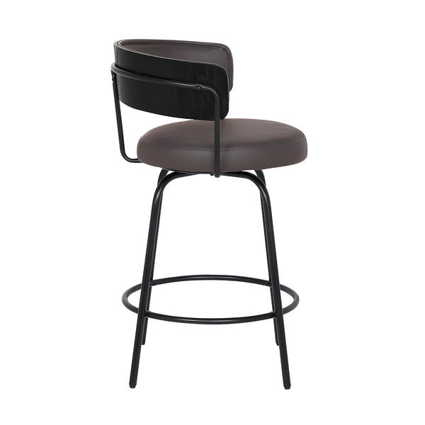 English Elm Helvra 26" Gray Faux Leather Swivel Barstool with Footrest, Metal Frame, Cushion Comfort Finish B2736P354380