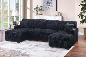 English Elm Modern Corduroy Sectional Sleeper Sofa with Dual Storage Chaises for Living Rooms B011S02165