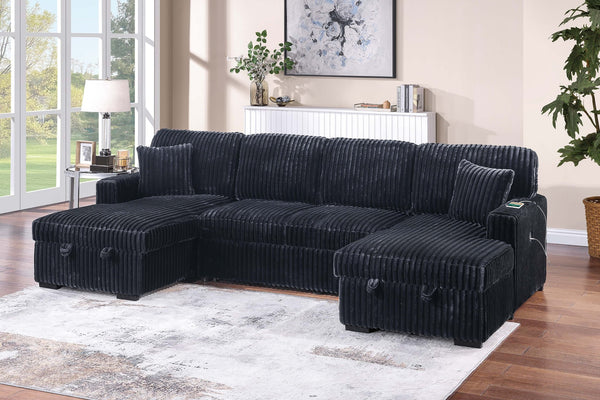 English Elm Modern Corduroy Sectional Sleeper Sofa with Dual Storage Chaises for Living Rooms B011S02165