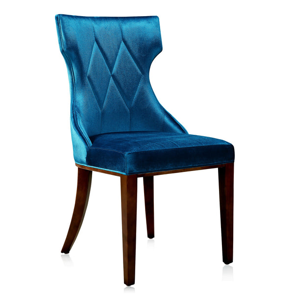 English Elm Reine Solid Beech Wood Upholstered Dining Chair with Diamond Stitching, Velvet-Look Luxury, 300lb Capacity Blue B365P397820