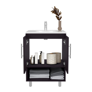 English Elm Texas Wenge Freestanding Bathroom Vanity Cabinet with Double Doors, Open Shelf, Elevated Base for Sink Installation and Organized Storage B128P375288