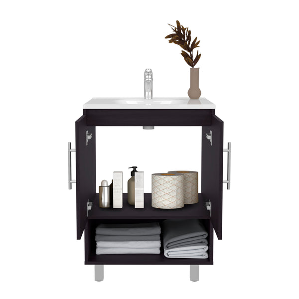 English Elm Texas Wenge Freestanding Bathroom Vanity Cabinet with Double Doors, Open Shelf, Elevated Base for Sink Installation and Organized Storage B128P375288